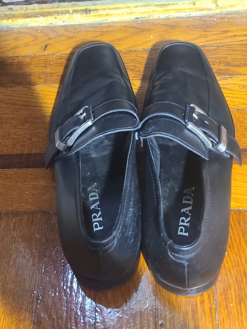 Prada Black Leather Buckle Loafers for Women